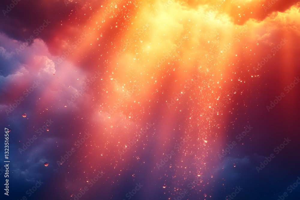 Obraz premium Ethereal Light Beams Radiate Through Vibrant Sunset Clouds - Perfect for Dreamy Wall Art or Inspirational Posters