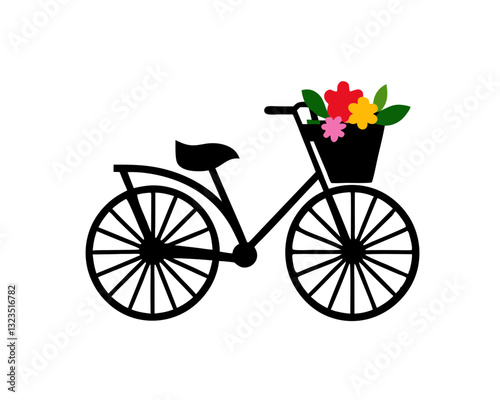 creative details flower basket on bicycle icon vector illustration 