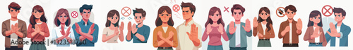Vector of Woman and man saying no with rejecting gesture angry expression forbidding