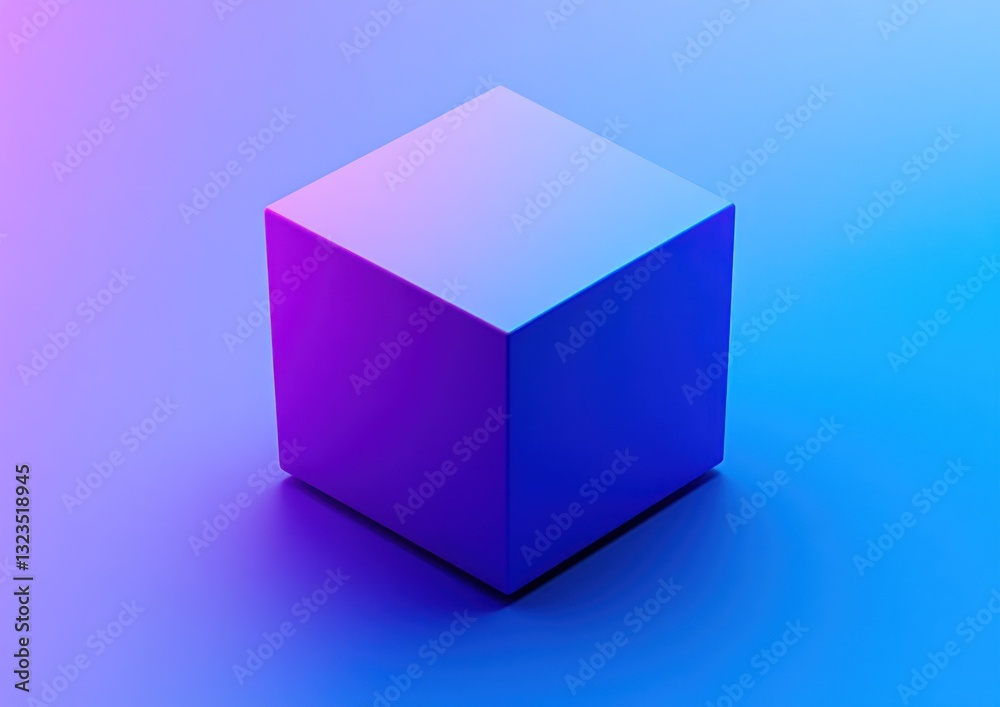 Single purple cube on blue background. Single purple cube on blue background.