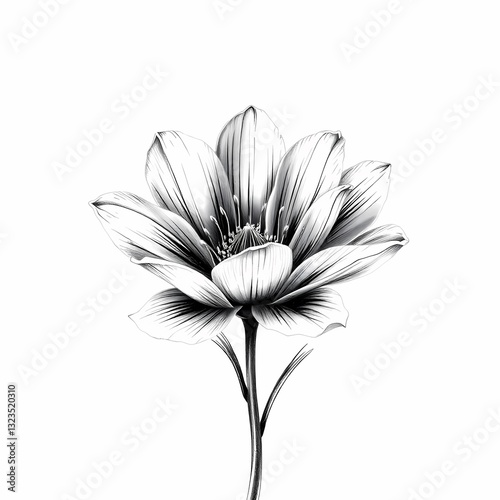 Floral Elegance: A delicate and graceful illustration of a flower, with intricate lines and shading that bring its petals to life. A celebration of the timeless beauty of the natural world.