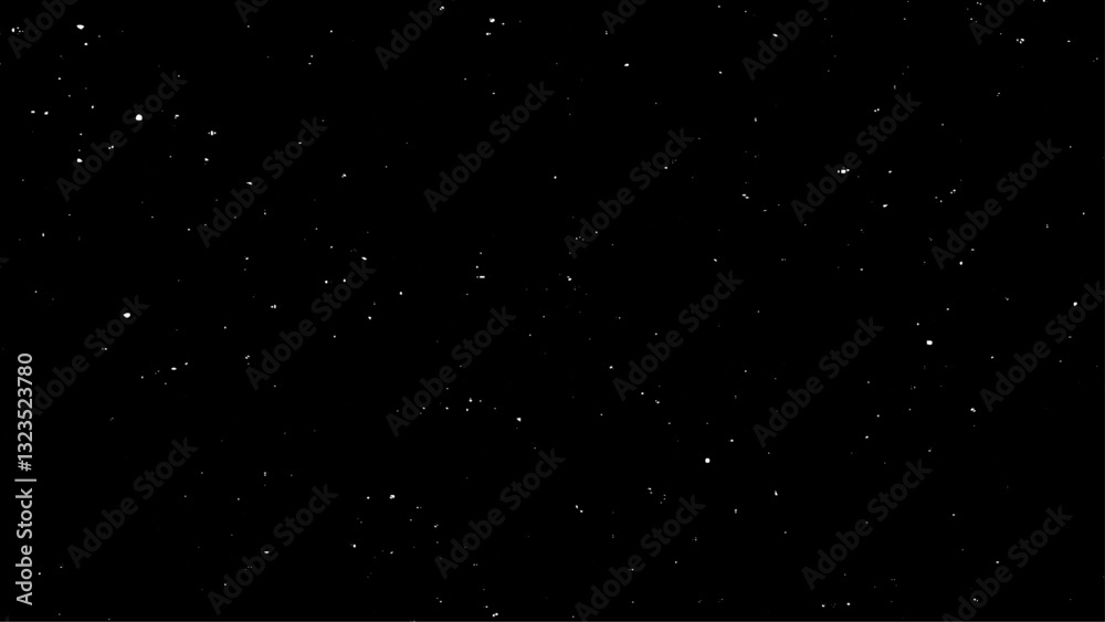 Fototapeta premium White Snow Falling on Isolated Black Background, Shot of Flying Snowflakes Bokeh, Dust Particles or Powder in the Air. Holiday Overlay Effect
