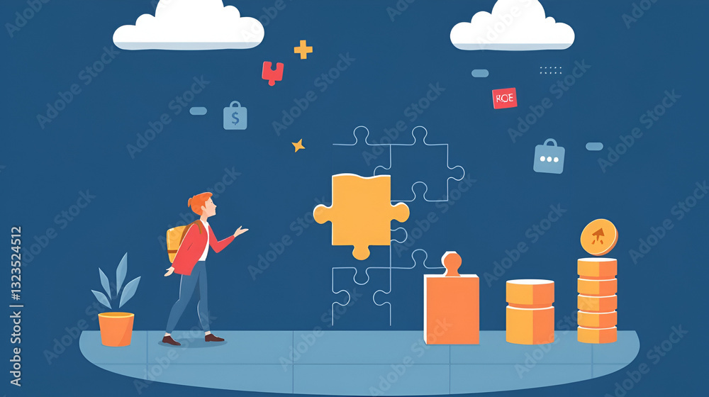 Build your way to success. Putting together the puzzle of a successful career. Vector illustration. Build your way to success. Putting together the puzzle of a successful career. Vector illustration.