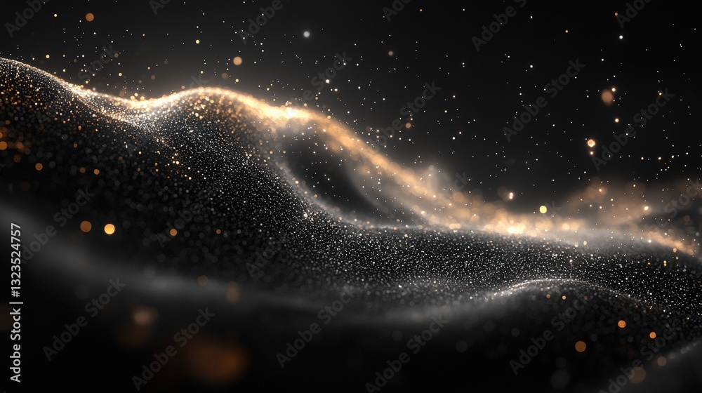 Obraz premium Black background showcasing golden and white stars creating a stunning celestial display of light