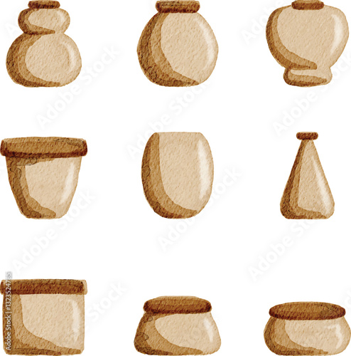Set of brown ceramic vases