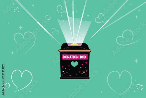 Design a visually appealing donation box, emphasizing transparency and trust.  Showcase its use in a vibrant, community-focused setting.