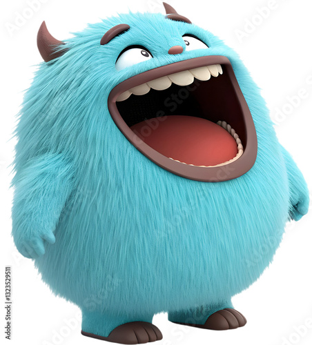  Adorable funny fluffy ball monster features vibrant colors and a humorous, playful, and quirky personality. 