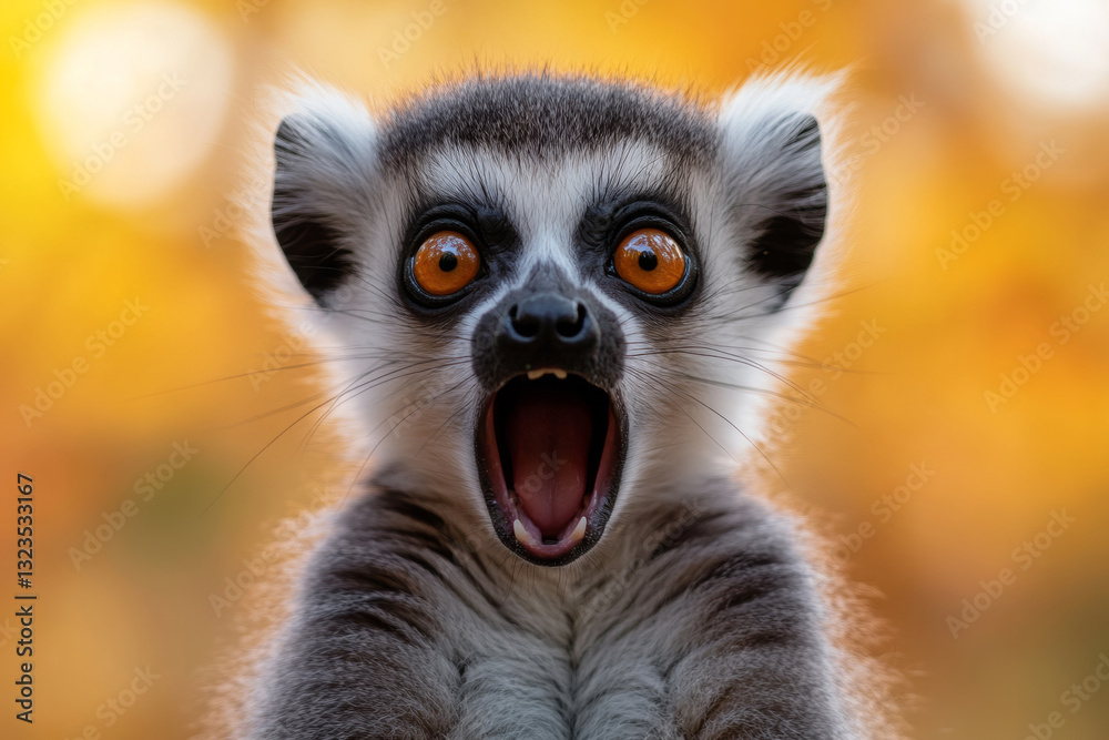 Obraz premium Lemur with wide open mouth expressing surprise in nature