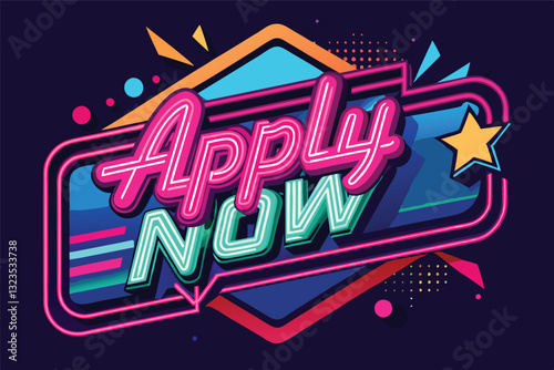 Bright and colorful vector illustration encouraging immediate action with the phrase 'Apply Now' prominently displayed against a dark background