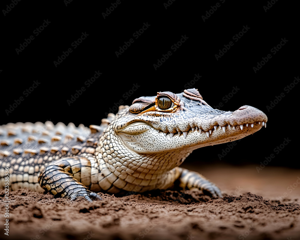 Obraz premium Close-up of a small crocodile resting on the ground
