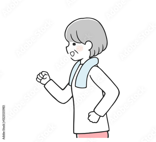 楽しくウォーキングするシニア女性 (上半身)