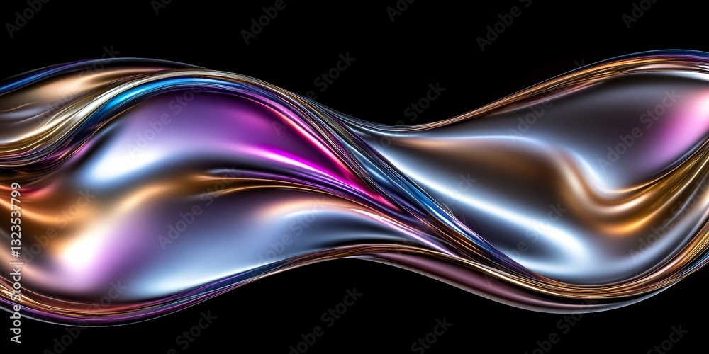 Fototapeta premium Vivid Fluid Flow Dynamic Abstract Background With Swirling Colors, Metallic Texture, and 3D Render