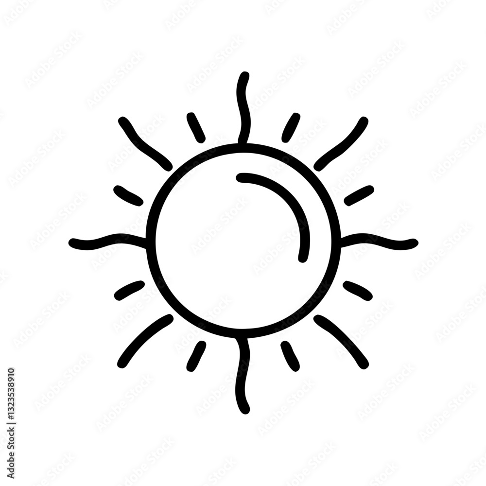 Sun icon illustration depicting the sun with rays in minimalistic design