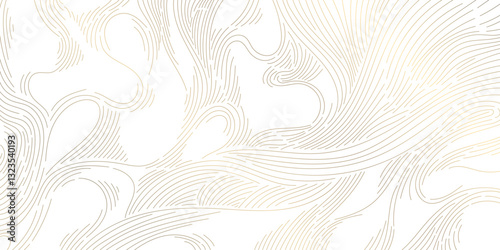 Vector white and gold line luxury organic pattern. Japanese style abstract wave, elegant water, contour, topography, cloud elegant texture. Premium fancy minimal template.