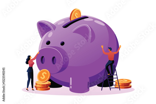 Create a vector illustration of a colossal piggy bank, surrounded by smaller piggy banks, emphasizing financial abundance.