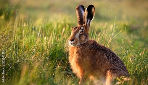 wild brown hare sitting in a grass