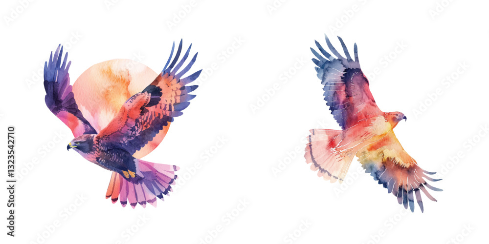 Fototapeta premium abstract color silhouette of flying hawk watercolor vector illustration