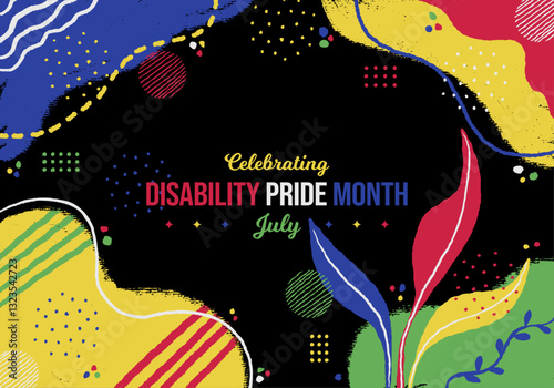 Disability Pride Month Memphis concept Background. July Awareness Abstract Texture poster. Horizontal banner vector illustration. Website header, social media post, greeting card graphic resource