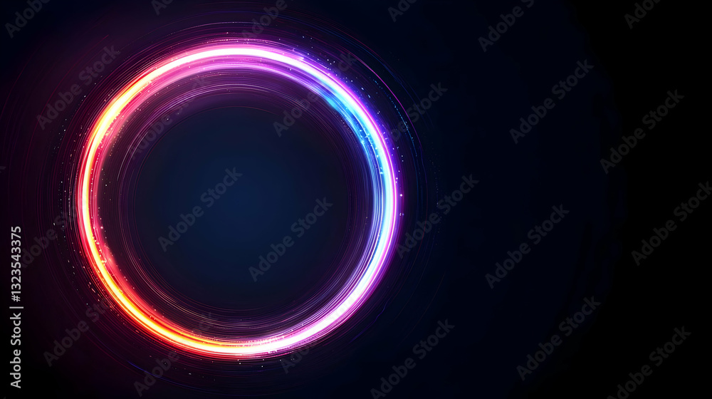 Abstract Neon Circle Displaying Digital Light Effects Against Dark Backdrop Abstract Neon Circle Displaying Digital Light Effects Against Dark Backdrop