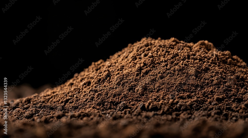 Rich Textured Pile of Earthy Dirt Against a Contrasting Black Backdrop Rich Textured Pile of Earthy Dirt Against a Contrasting Black Backdrop