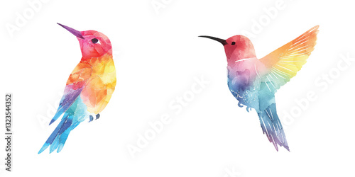 abstract color silhouette of hummingbird watercolor vector illustration