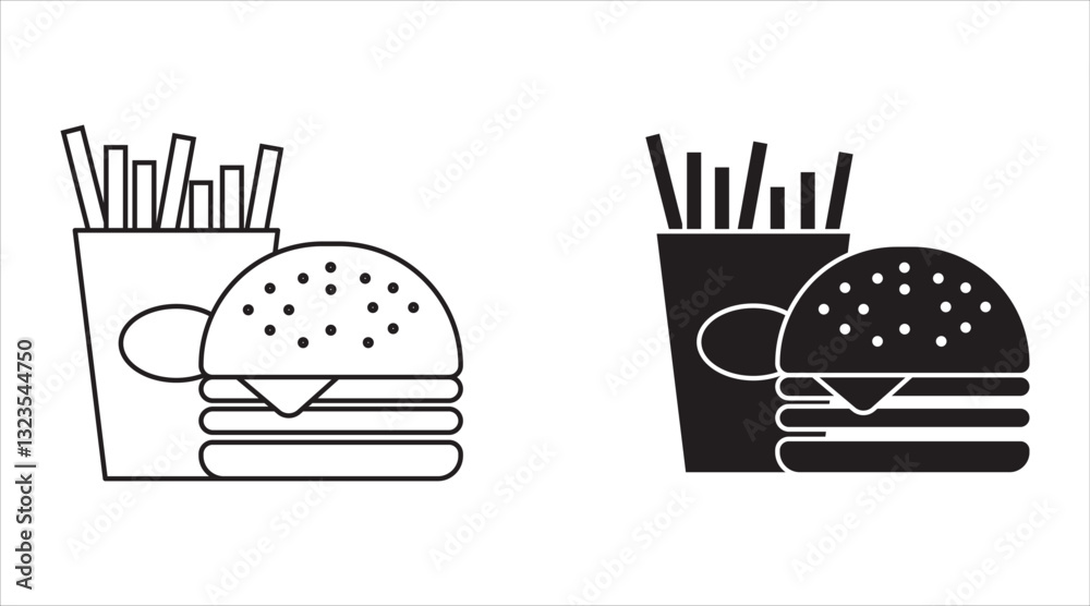 Fast food icon set. in solid and outlined style Fast food icon set. in solid and outlined style