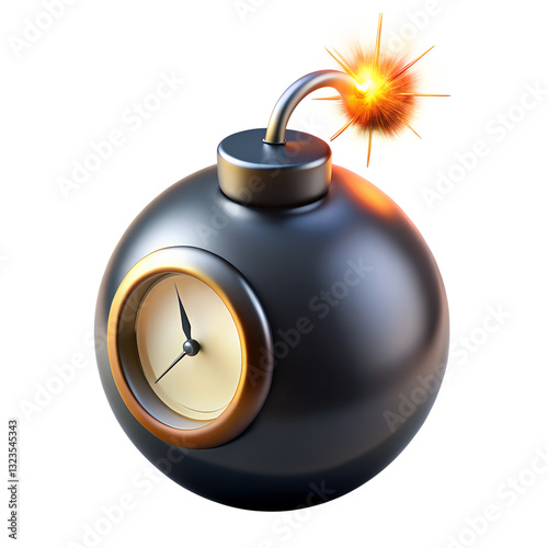 A black, 3D vector icon of a cartoon bomb with a burning fuse, symbolizing danger and explosive war.AI Generated