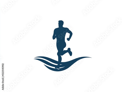 Runner Silhouette above Flowing Blue Waves: A Dynamic Minimalist Design