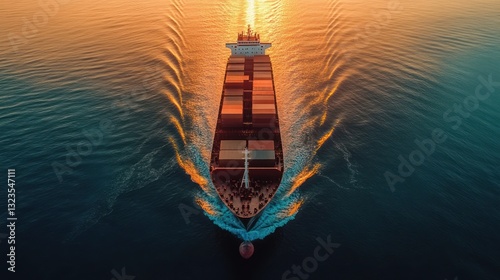 Sunset Cargo Ship Ocean Voyage Transport photo