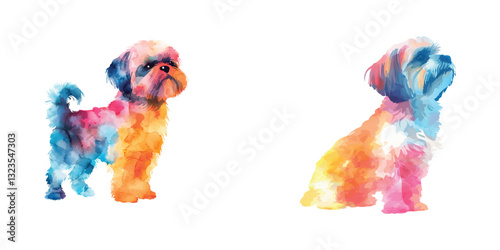 abstract color silhouette of shih tzu watercolor vector illustration