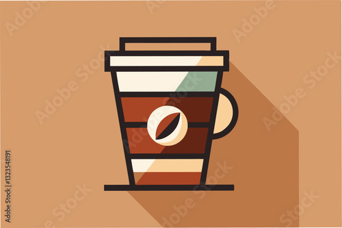 Vector illustration of a modern coffee cup design featuring abstract shapes and colors in a simple, minimalist style