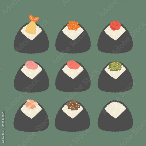 おにぎり　種類　イラストセット