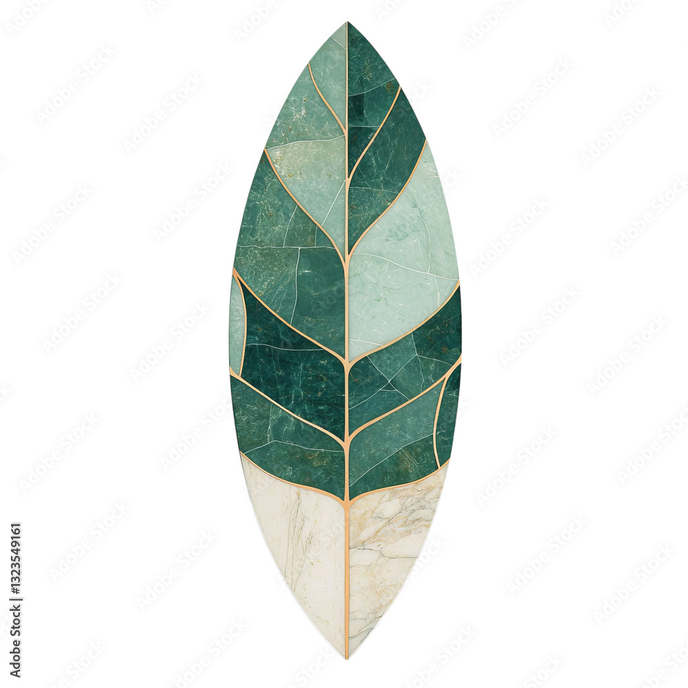 Png of Stylish decorative leaf design made from various shades of green stone on transparent background. Png of Stylish decorative leaf design made from various shades of green stone on transparent background.