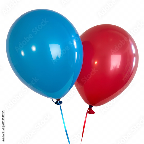 Blue and Red Balloons Floating Isolated on Transparent Background