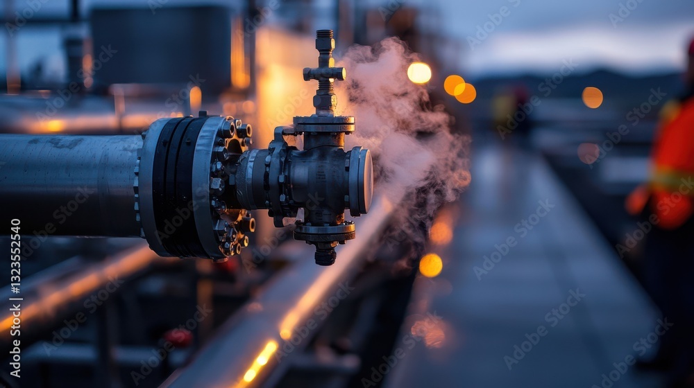 Close Up of Pipe Emitting Steam Creating an Industrial Atmosphere Close Up of Pipe Emitting Steam Creating an Industrial Atmosphere