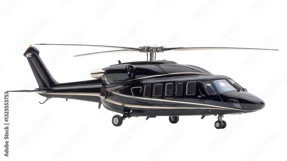 Fototapeta premium Sleek black helicopter soaring through a clear blue sky, showcasing luxury and style