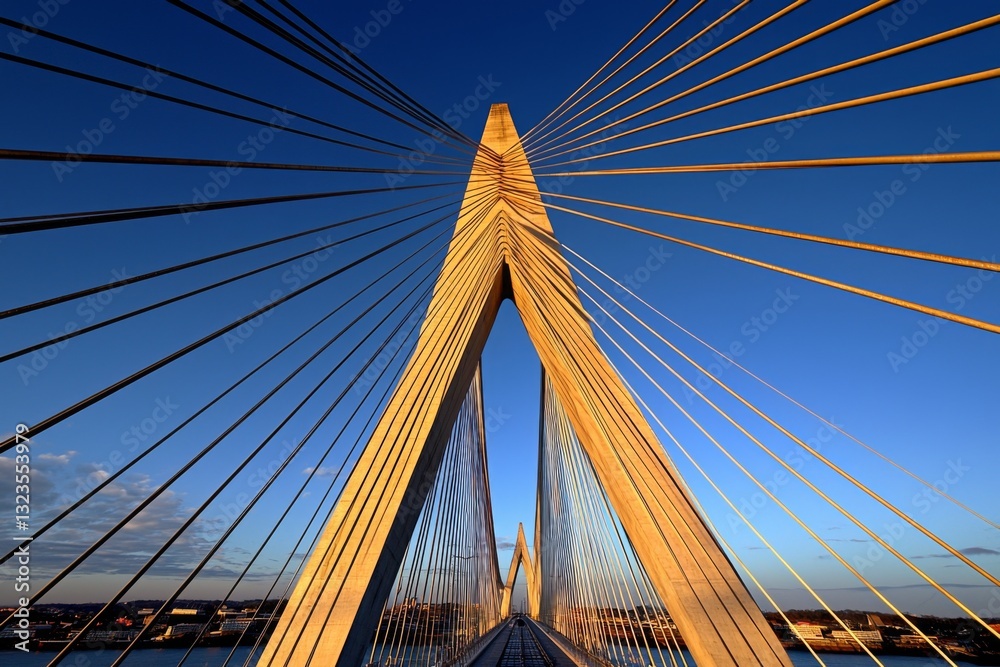 Fototapeta premium Stunning view of a modern cable-stayed bridge against a clear blue sky