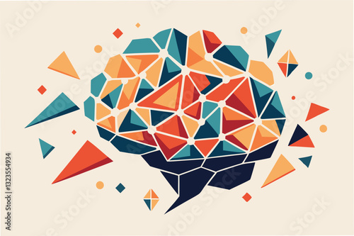 Colorful vector illustration of an abstract brain design with geometric shapes and vibrant colors showcasing creativity and intellect