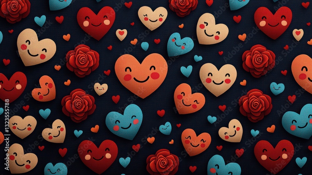 Charming Collection of Colorful Hearts with Faces Radiating Joy and Love Charming Collection of Colorful Hearts with Faces Radiating Joy and Love