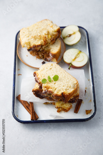 Apple loaf cake with streusel photo