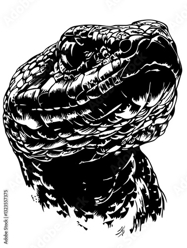 Detailed Vector Illustration of Snake Head for Artistic Designs and Tattoos