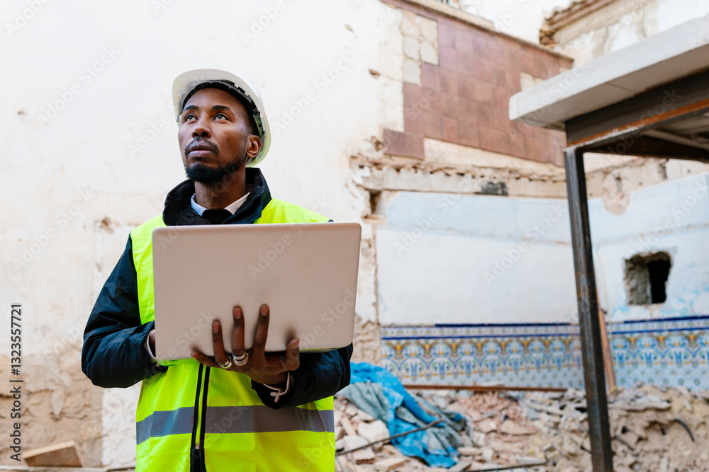 © Ezequiel Giménez/Stocksy - A building inspector assesses the damage at a construction site © Ezequiel Giménez/Stocksy - A building inspector assesses the damage at a construction site