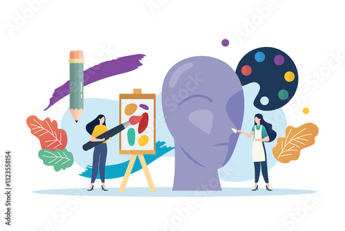Art class scene with miniature people