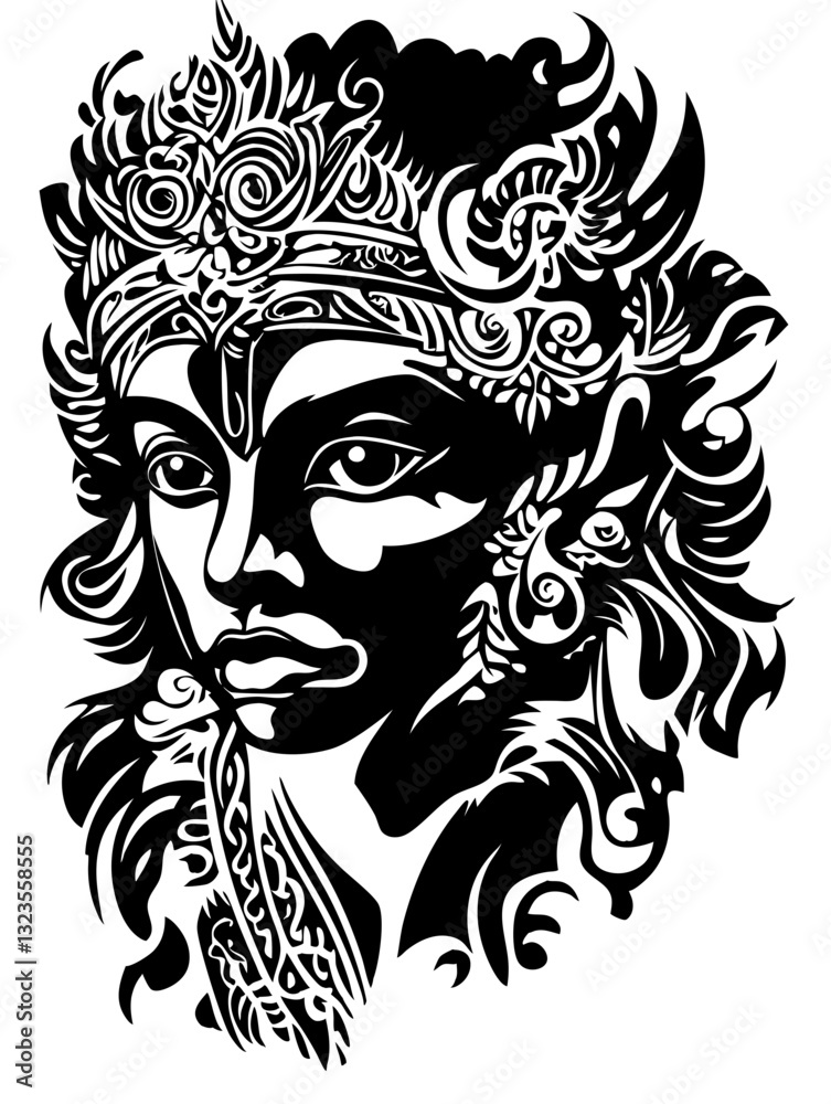 Obraz premium Detailed Tribal Face Vector Art for Tattoo Designs and Artistic Projects