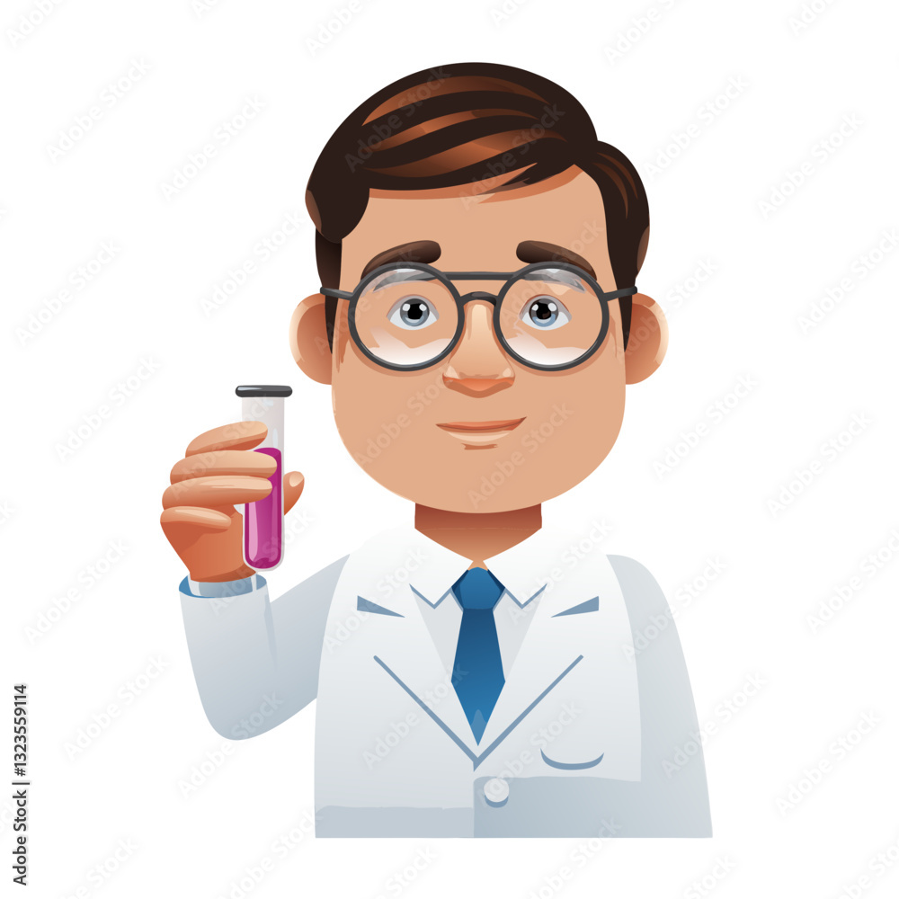 Scientist Holding Test Tube Cartoon Illustration for Educational Use Scientist Holding Test Tube Cartoon Illustration for Educational Use