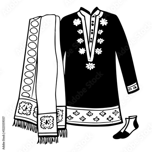 Traditional Indian Kurta and Dupatta Illustration for Fashion Design and Cultural Education