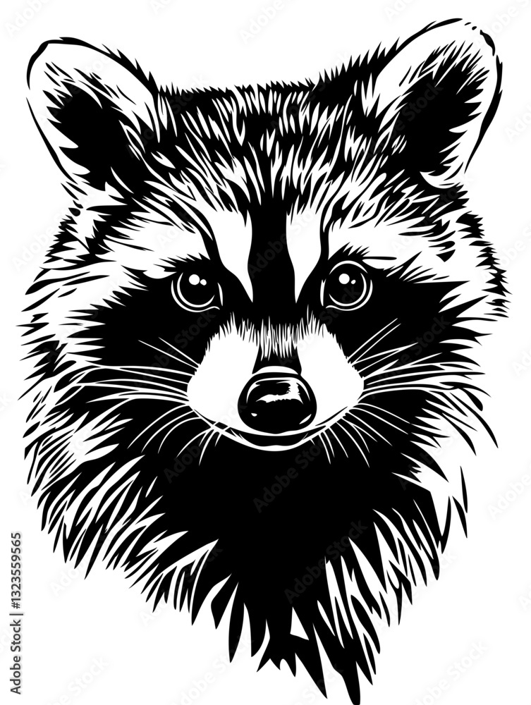 Fototapeta premium Intricate Raccoon Face Vector Art for Tattoos or Coloring Books