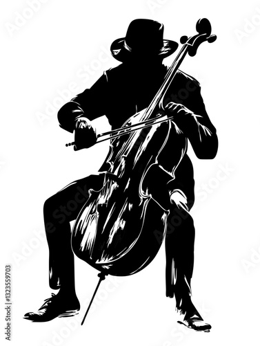 Silhouette Musician Playing Cello Vector Illustration for Art and Design