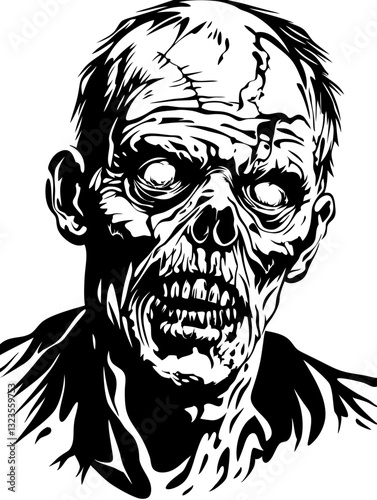 Gruesome Zombie Face Vector Illustration for Horror Designs