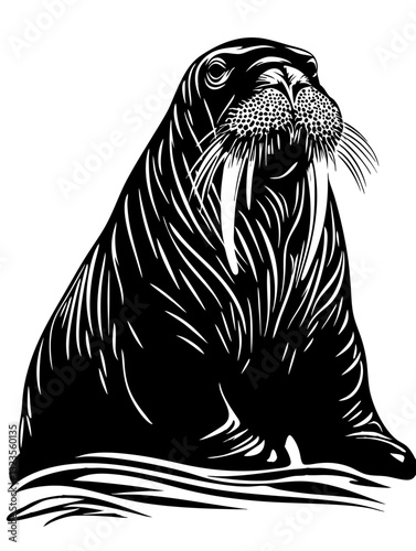 Walrus Vector Illustration for Tattoo and Coloring Book Art